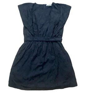 MNG Suit Womens Textured Floral Mini Dress W/ Flutter Sleeves-Black-Size 6-GUC